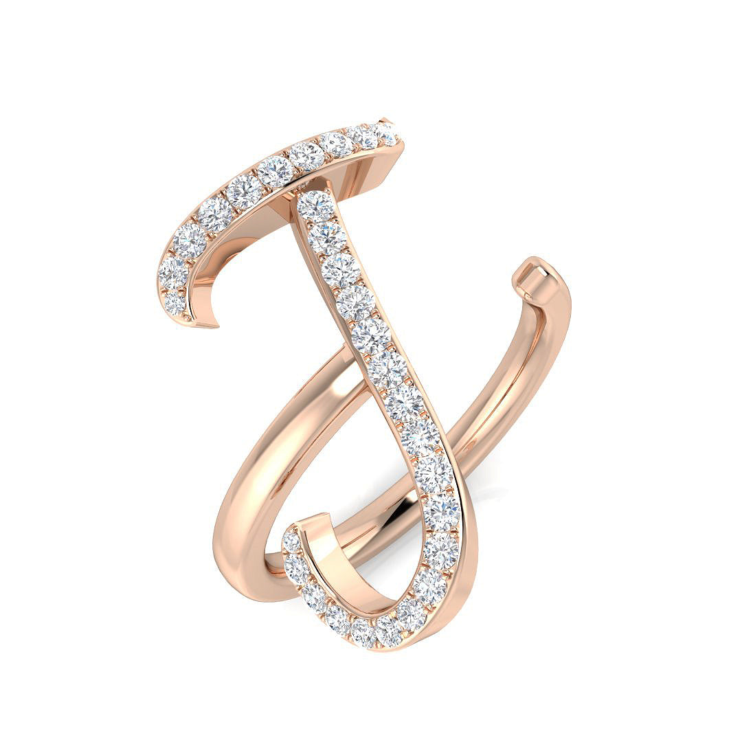 0.38 Carat Round Diamond Micro Pavé Letter J Initial Ring