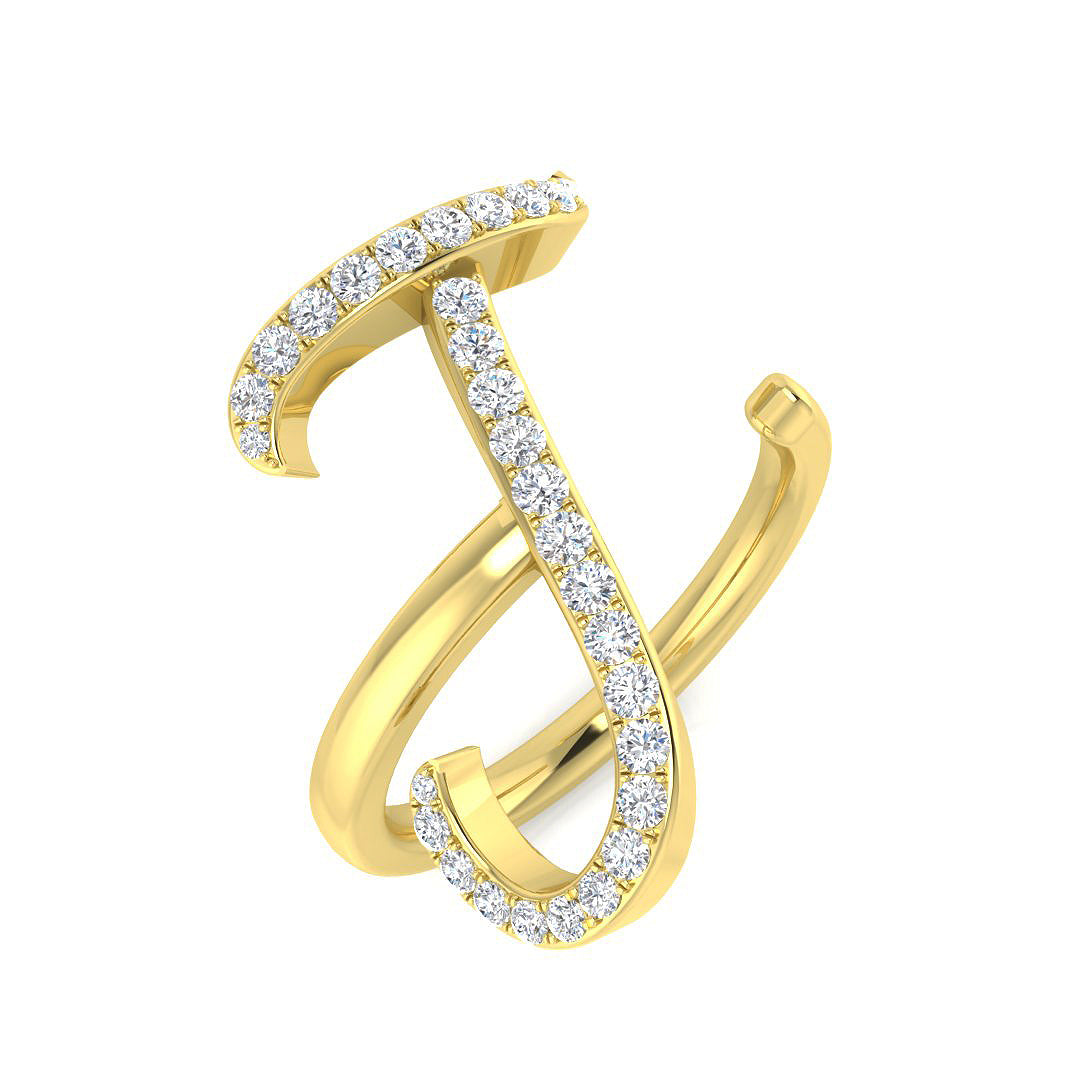 0.38 Carat Round Diamond Micro Pavé Letter J Initial Ring