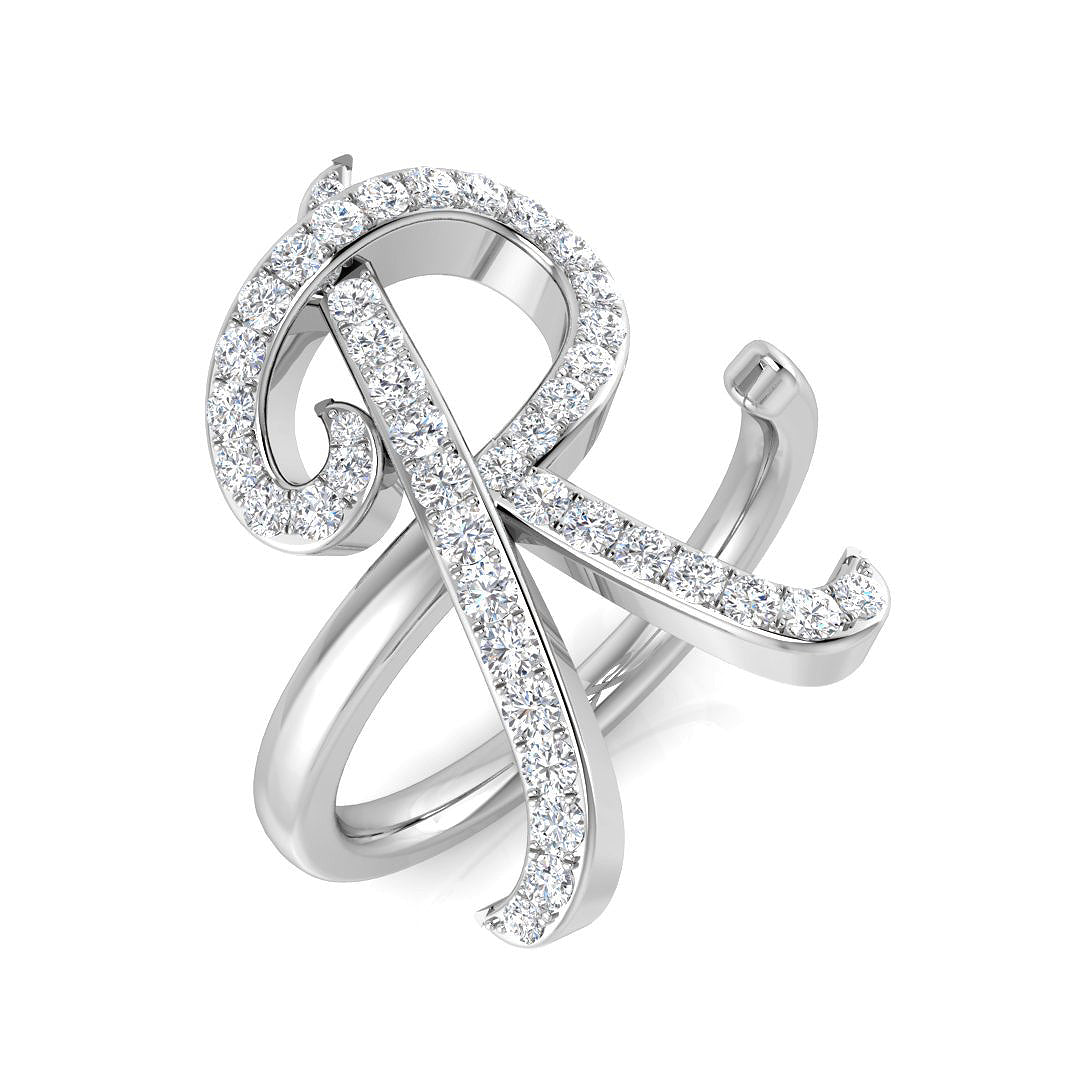 0.50 Carat Round Diamond Micro Pavé Letter R Initial Ring