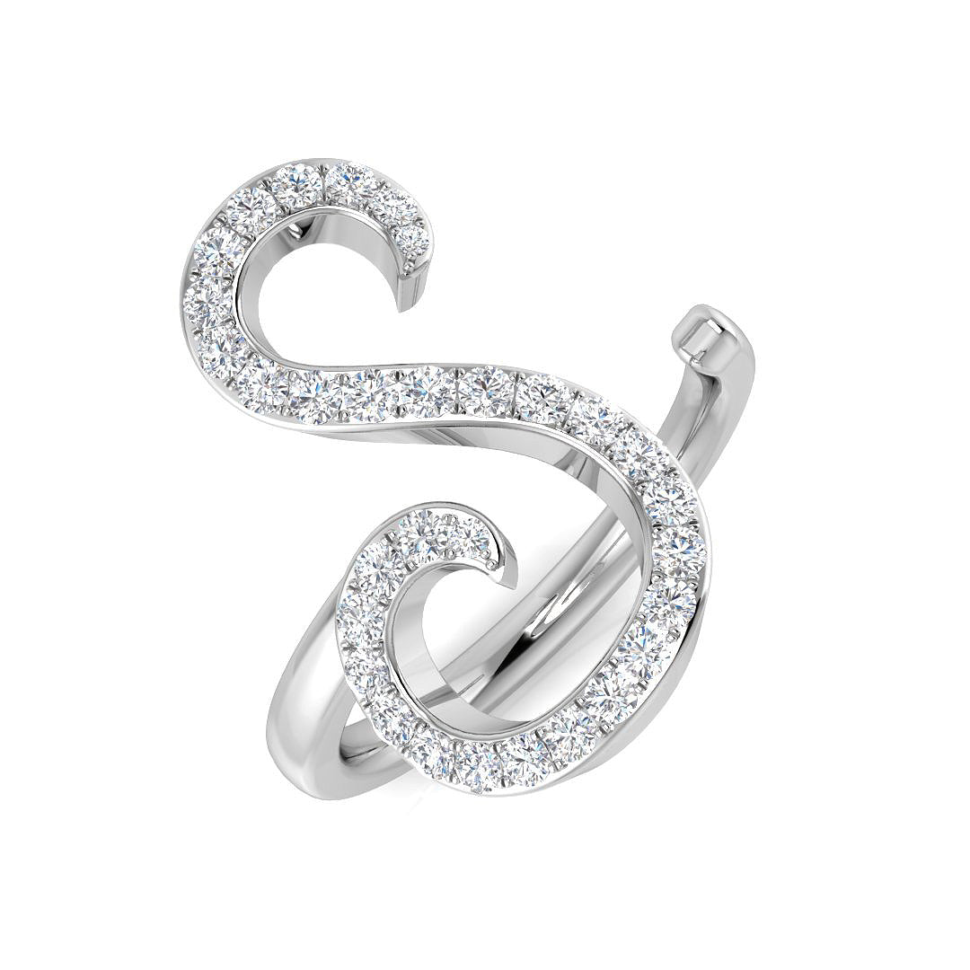 0.40 Carat Round Diamond Micro Pavé Letter S Initial Ring