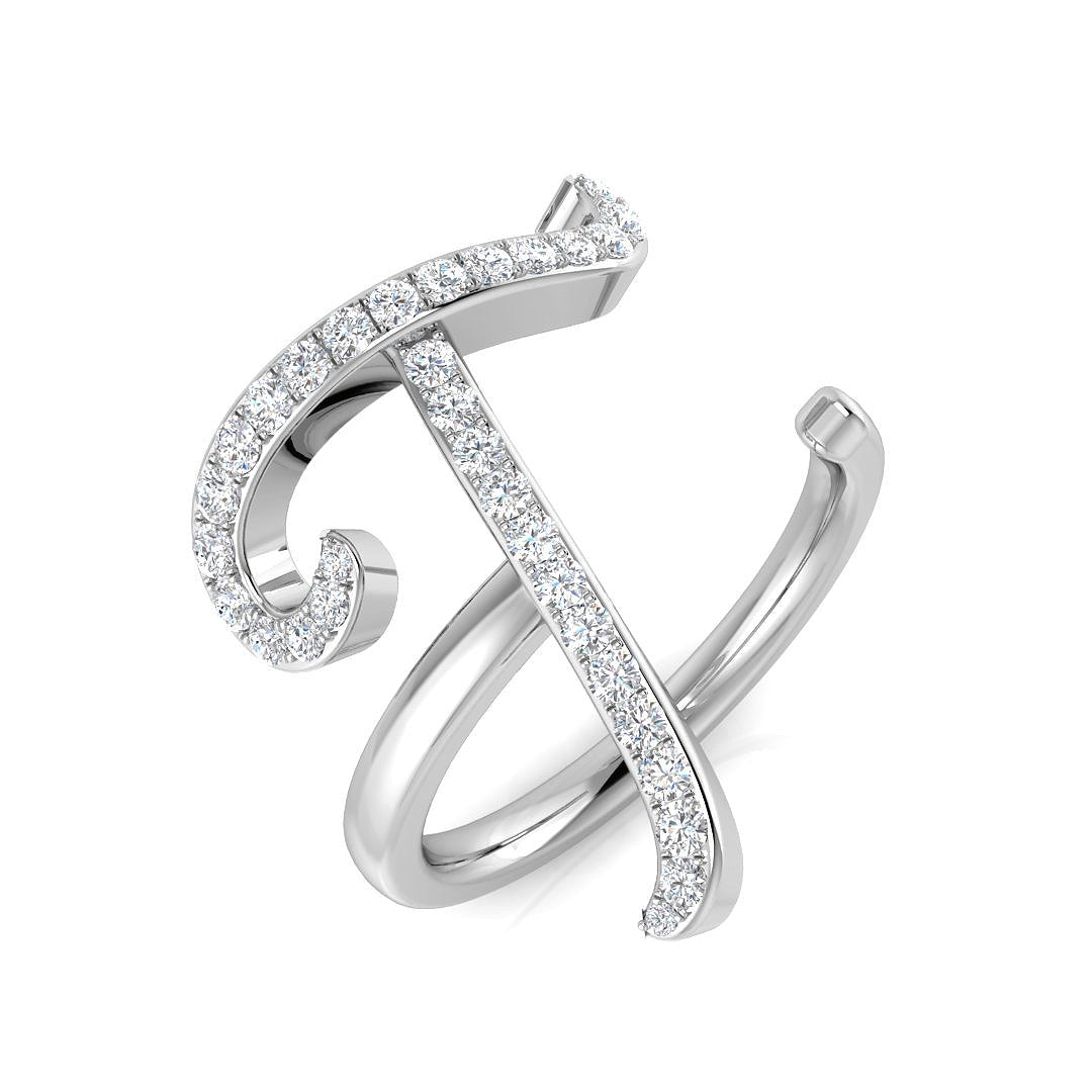 0.35 Carat Round Diamond Micro Pavé Letter T Initial Ring