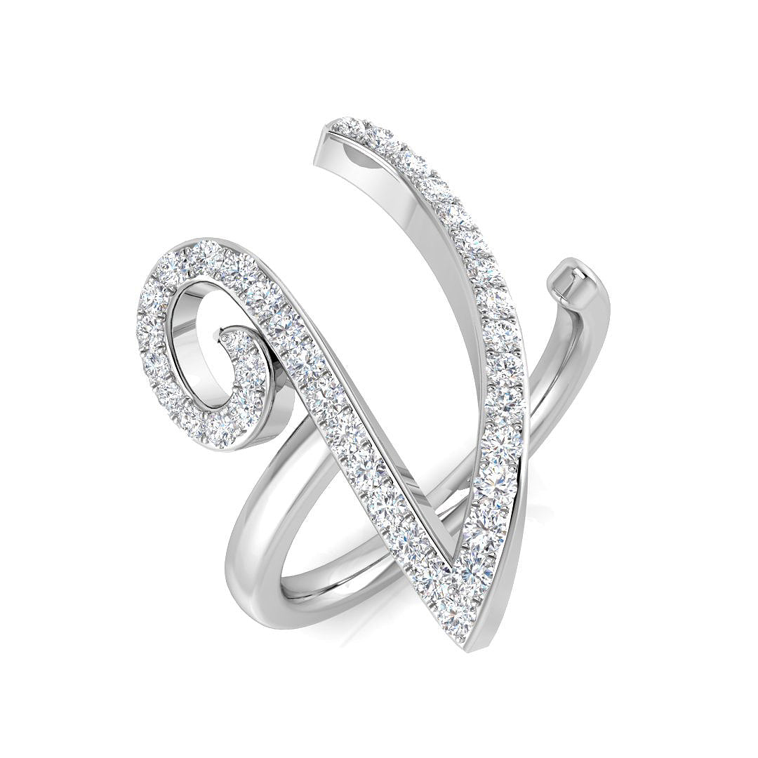 0.45 Carat Round Diamond Micro Pavé Letter V Initial Ring