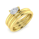 Pear Shaped Diamond Solitaire Stacking Ring in White Gold | Elegant Triple Band Design