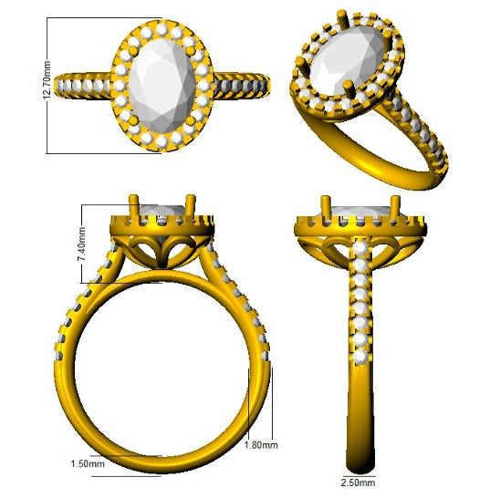 Oval Green Halo Engagement Ring | Round Diamond Halo | Unique Design | 2.25ct - 2.75ct