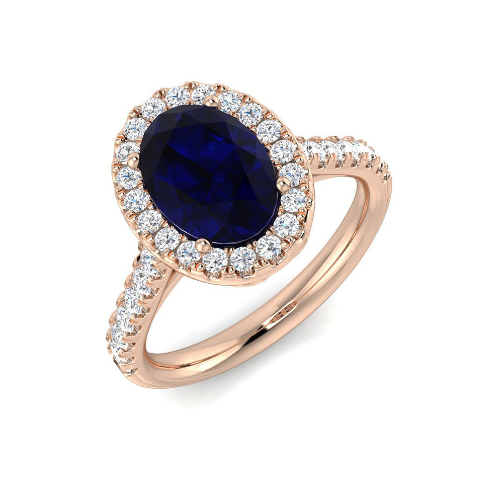 Sapphire Diamond Halo Ring White Gold