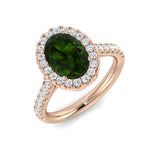 Oval Green Halo Engagement Ring | Round Diamond Halo | Unique Design | 2.25ct - 2.75ct