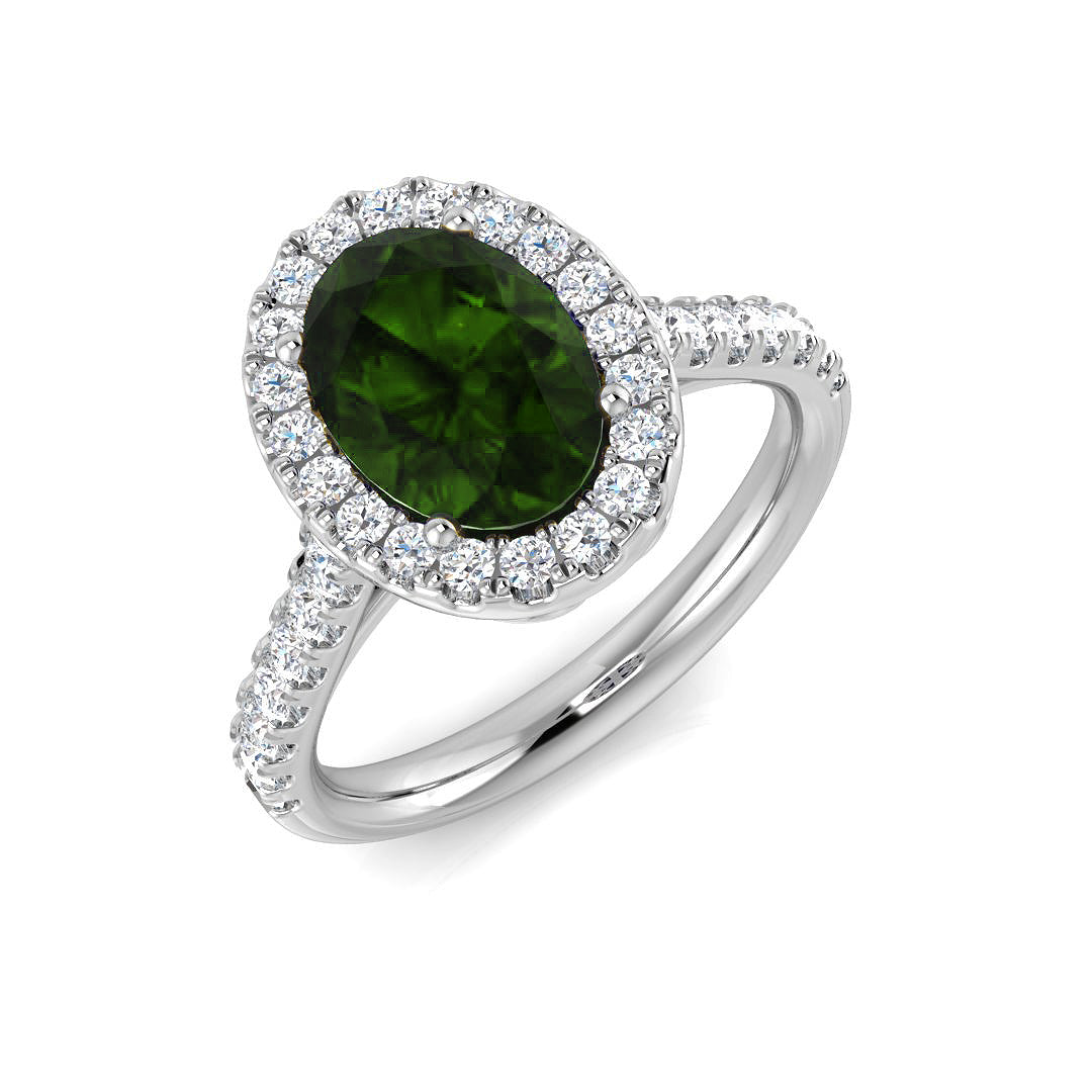Oval Green Halo Engagement Ring | Round Diamond Halo | Unique Design | 2.25ct - 2.75ct