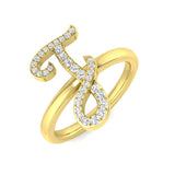 0.16 Carat Round Diamond Micro Pavé Script Letter J Initial Ring