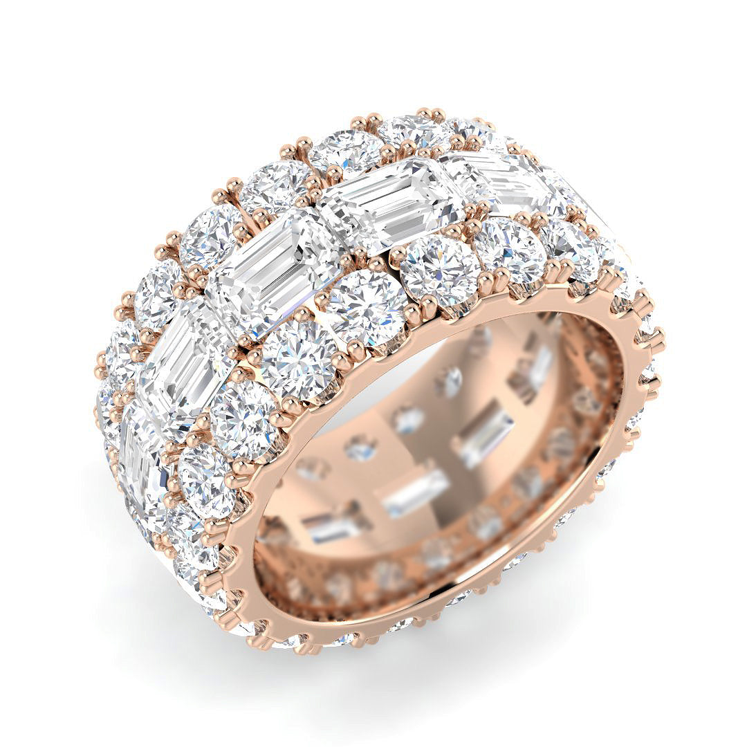 17.00ct Lab-Grown Emerald and Round Cut D/VVS Diamond Prong Set Full Eternity Ring.