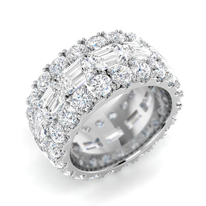 17.00ct Lab-Grown Emerald and Round Cut D/VVS Diamond Prong Set Full Eternity Ring.