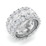 17.00 ct Lab-Grown Emerald and Round Cut D/VVS Diamond Prong Set Full Eternity Ring.