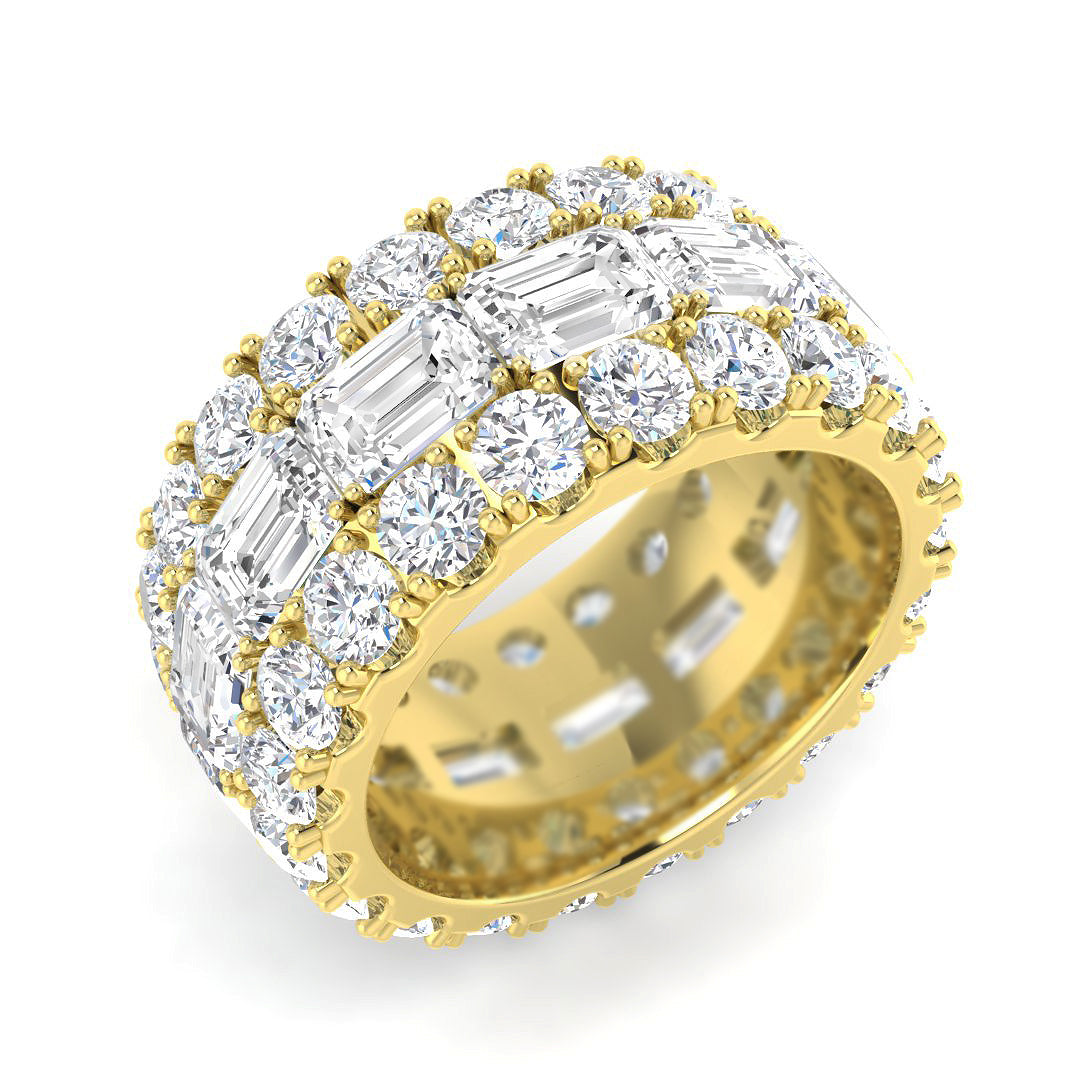 17.00 ct Lab-Grown Emerald and Round Cut D/VVS Diamond Prong Set Full Eternity Ring.