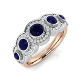 Blue Sapphire Diamond Five Stone Halo Ring