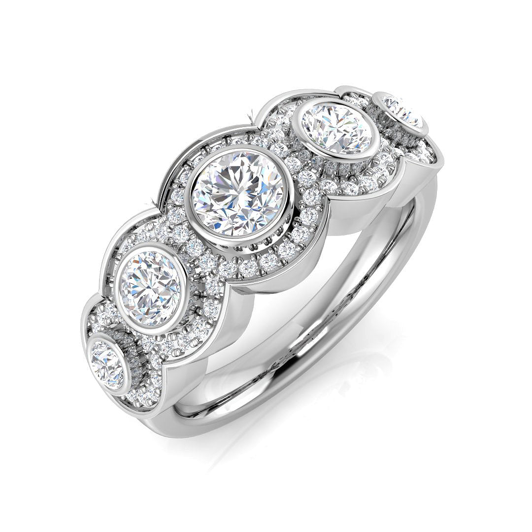 5-Stone Natural Round Cut Diamond Halo Ring.