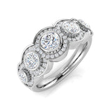 5-Stone Natural Round Cut Diamond Halo Ring.