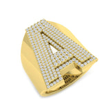 1.00 Carat Round Diamond Block Letter A Cluster Pavé Statement Initial Ring