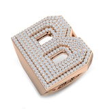 1.48 Carat Round Diamond Block Letter B Cluster Pavé Statement Initial Ring