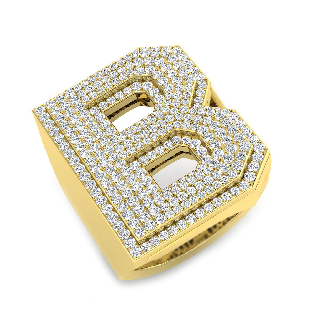 1.48 Carat Round Diamond Block Letter B Cluster Pavé Statement Initial Ring