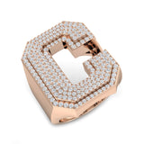 1.22 Carat Round Diamond Block Letter C Cluster Pavé Statement Initial Ring