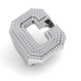 1.22 Carat Round Diamond Block Letter C Cluster Pavé Statement Initial Ring