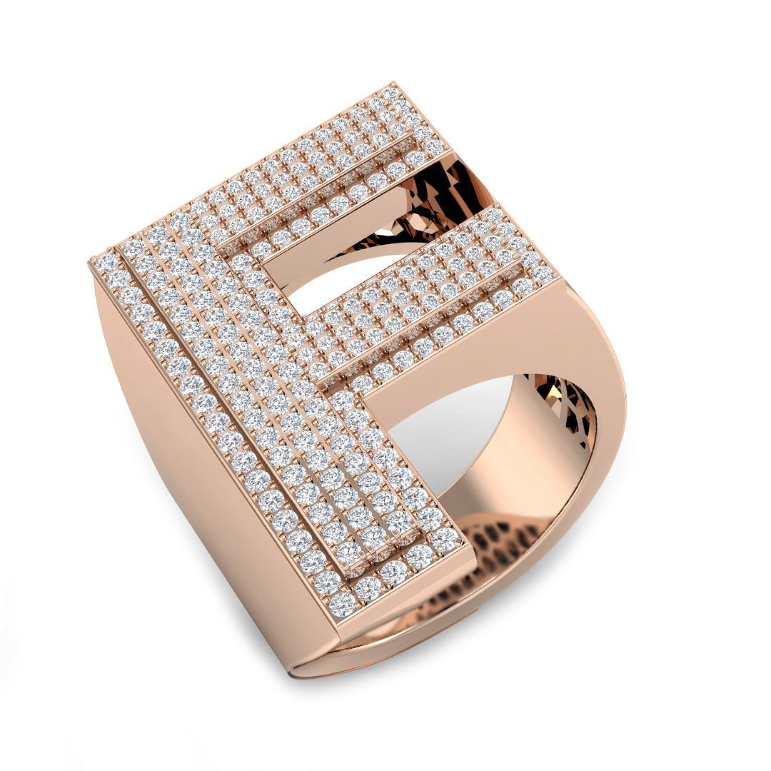 1.03 Carat Round Diamond Block Letter F Cluster Pavé Statement Initial Ring
