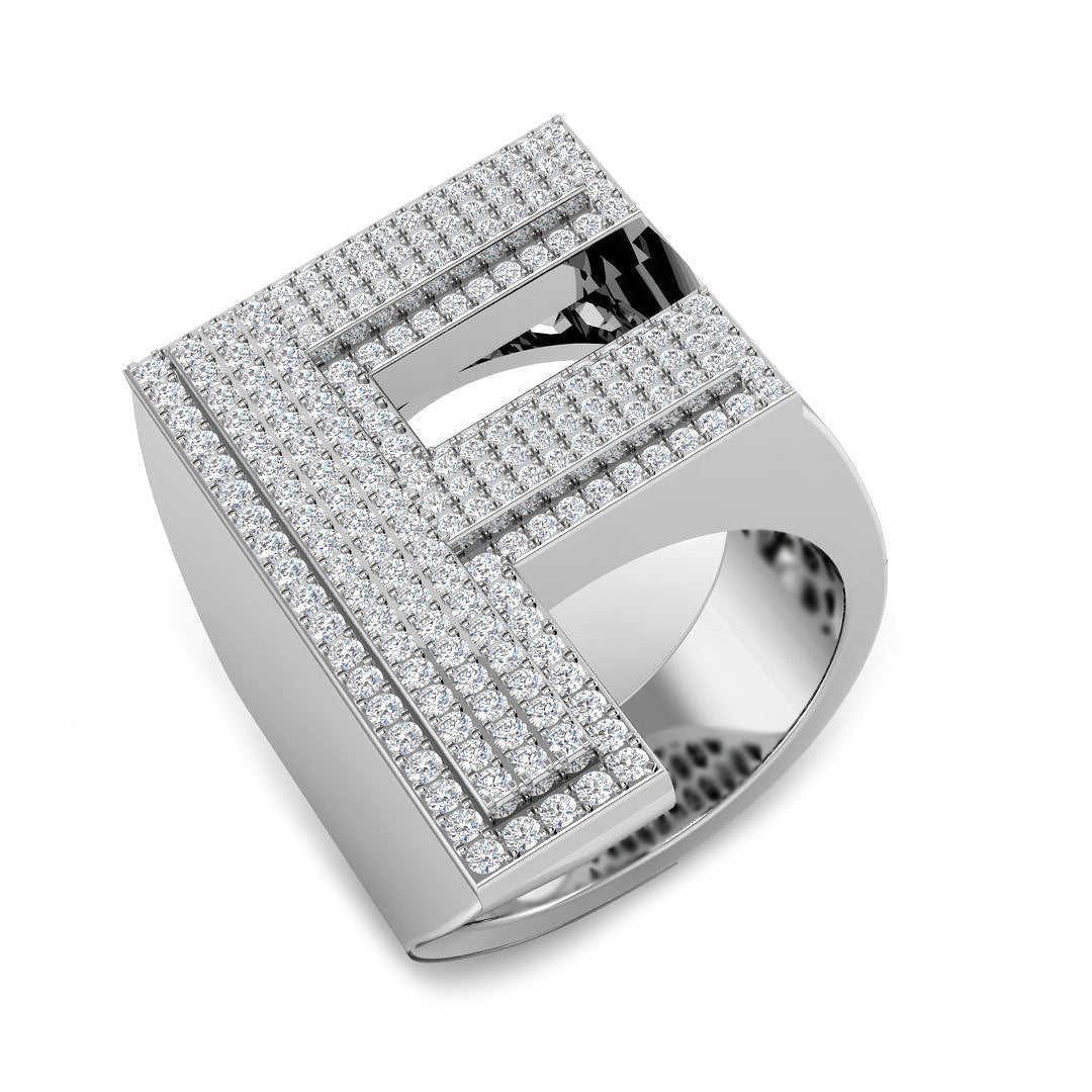 1.03 Carat Round Diamond Block Letter F Cluster Pavé Statement Initial Ring