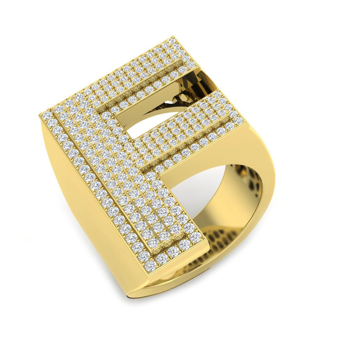 1.03 Carat Round Diamond Block Letter F Cluster Pavé Statement Initial Ring