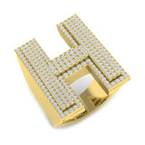 1.18 Carat Round Diamond Block Letter H Cluster Pavé Statement Initial Ring