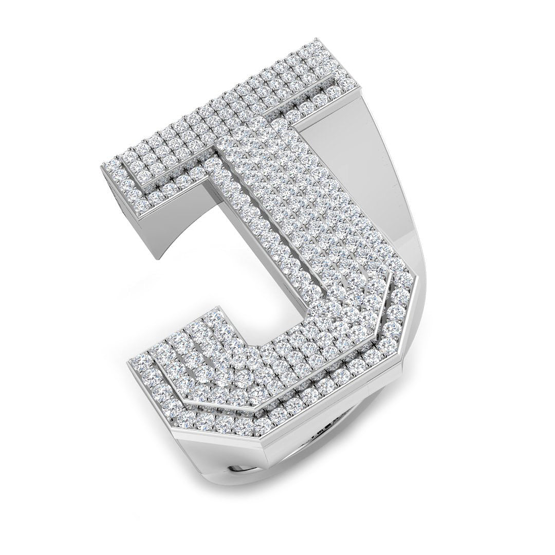 1.08 Carat Round Diamond Block Letter J Cluster Pavé Statement Initial Ring