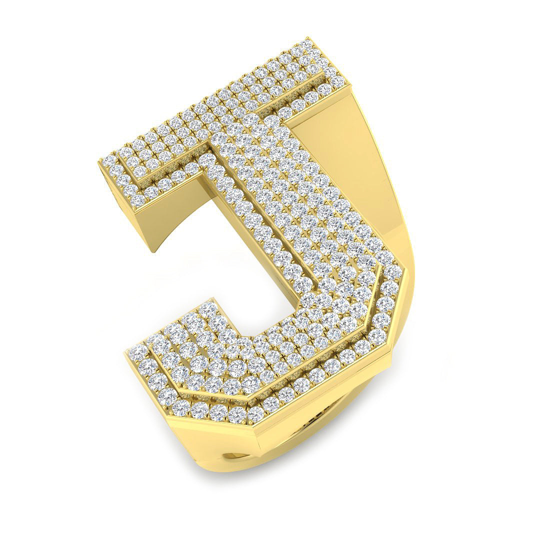 1.08 Carat Round Diamond Block Letter J Cluster Pavé Statement Initial Ring