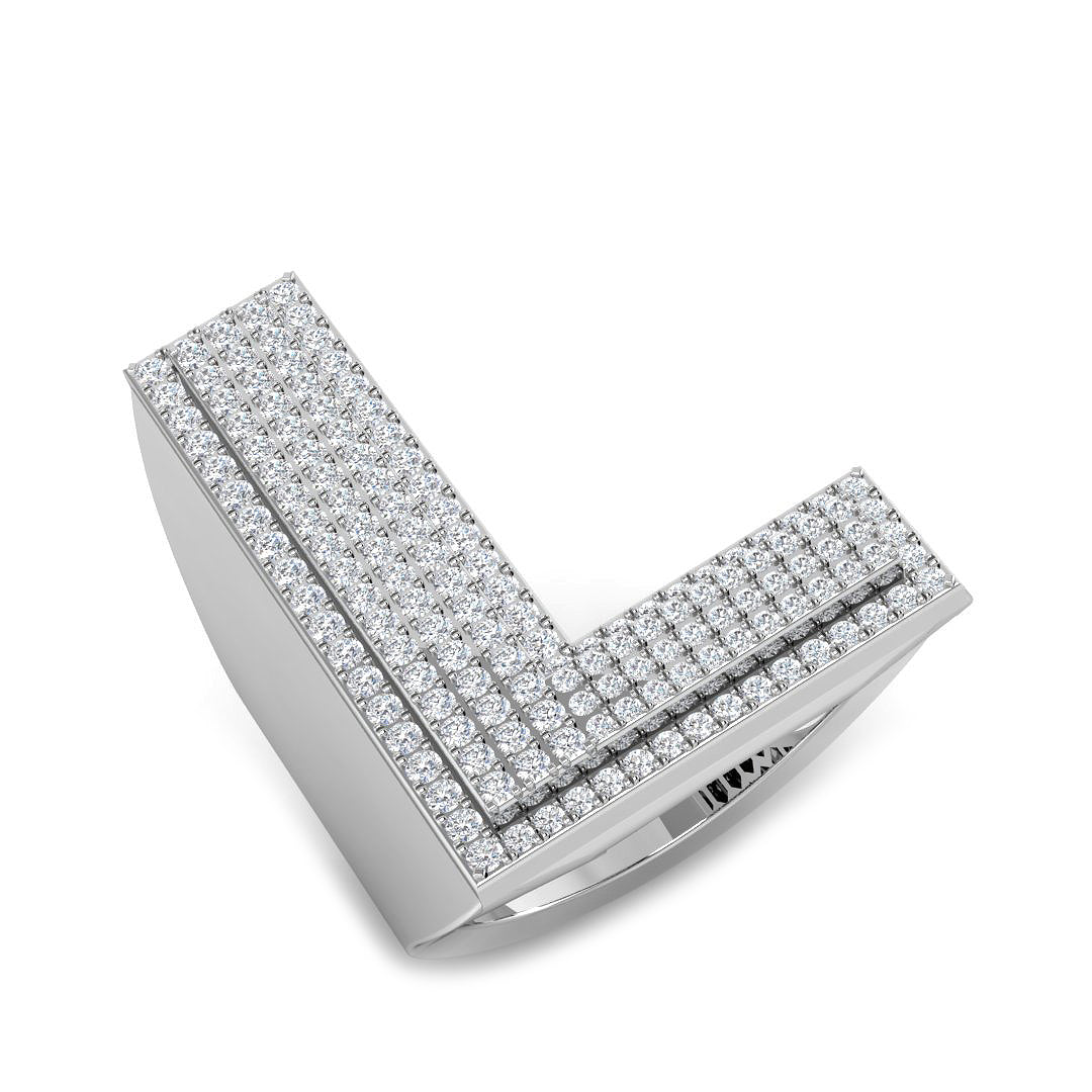 Bague initiale en forme de L sertie de diamants ronds de 0,85 carat, pavée de diamants.