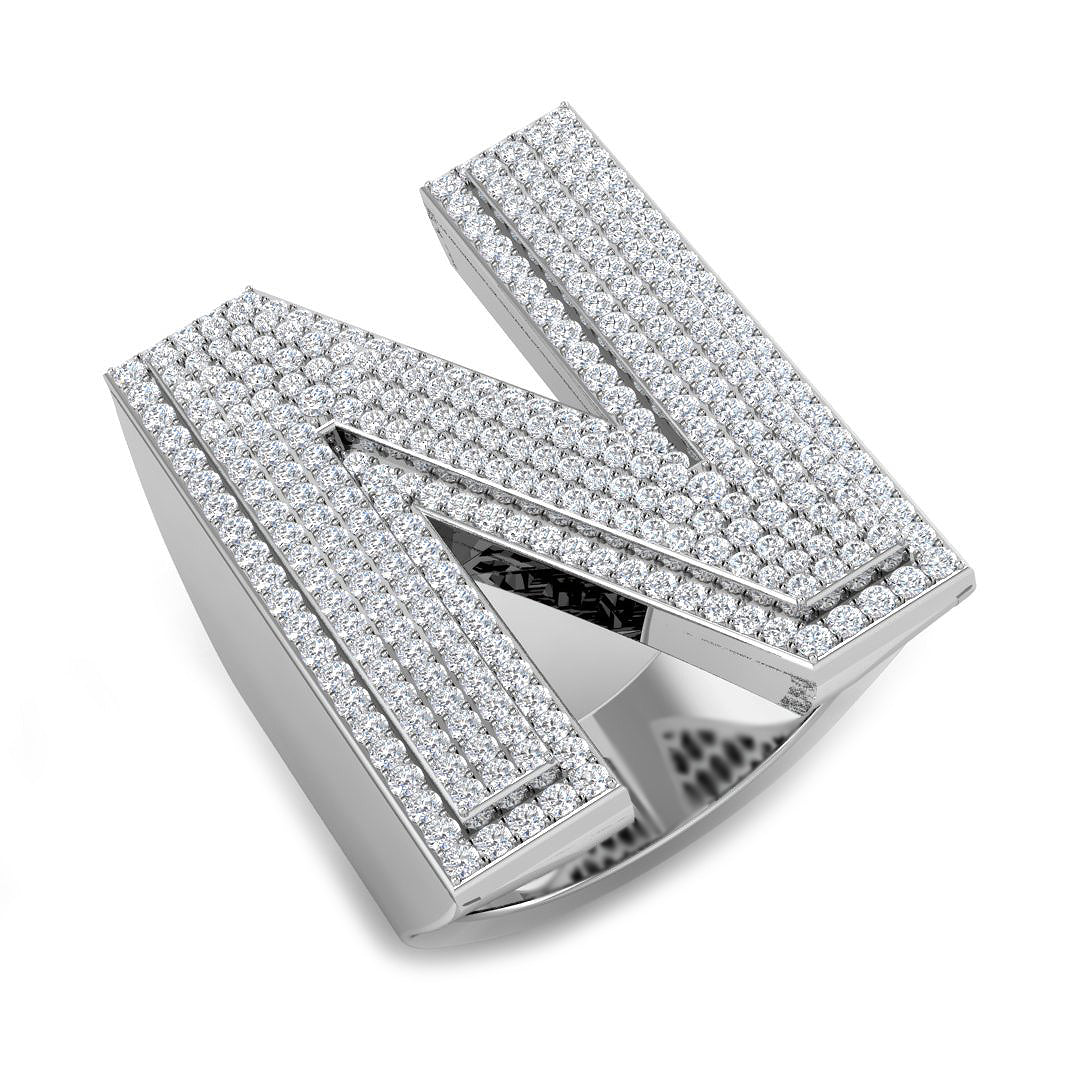 1,28 Karat runder Diamant-Blockbuchstabe N Cluster Pavé Statement Initialenring