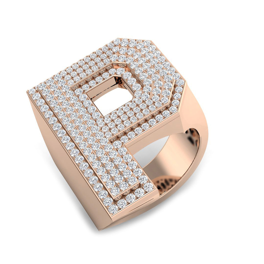 1.64 Carat Round Diamond Block Letter P Cluster Pavé Statement Initial Ring