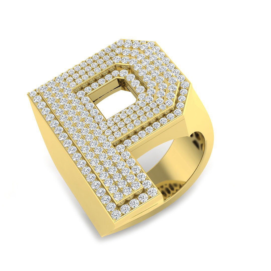 1.64 Carat Round Diamond Block Letter P Cluster Pavé Statement Initial Ring