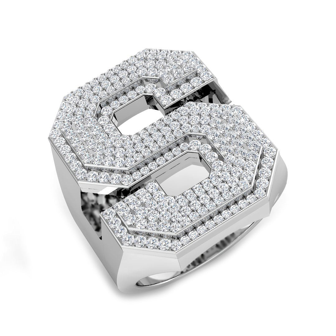 1.21 Carat Round Diamond Block Letter S Cluster Pavé Statement Initial Ring