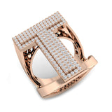 0,86 Karat runder Diamant-Blockbuchstabe T Cluster Pavé Statement Initialenring