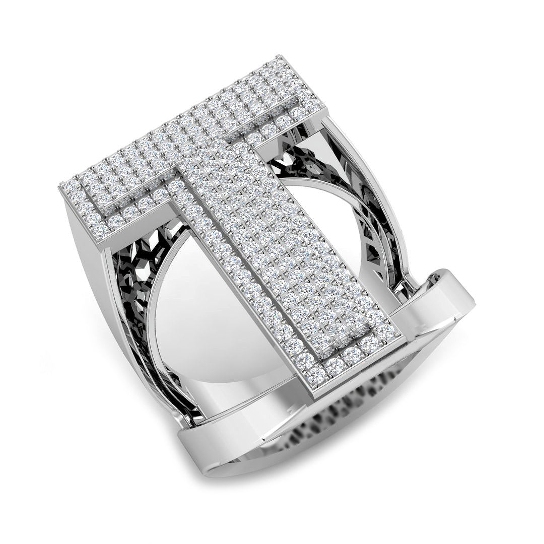 0,86 Karat runder Diamant-Blockbuchstabe T Cluster Pavé Statement Initialenring