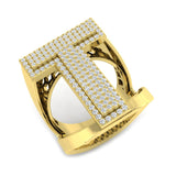 0,86 Karat runder Diamant-Blockbuchstabe T Cluster Pavé Statement Initialenring