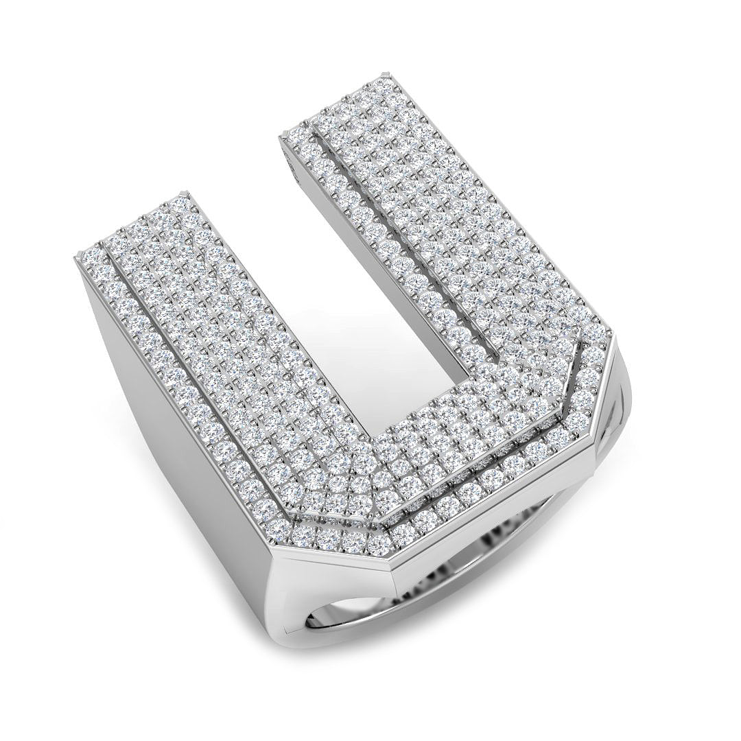 1,30 Karat runder Diamant-Blockbuchstabe U Cluster Pavé Statement Initialenring
