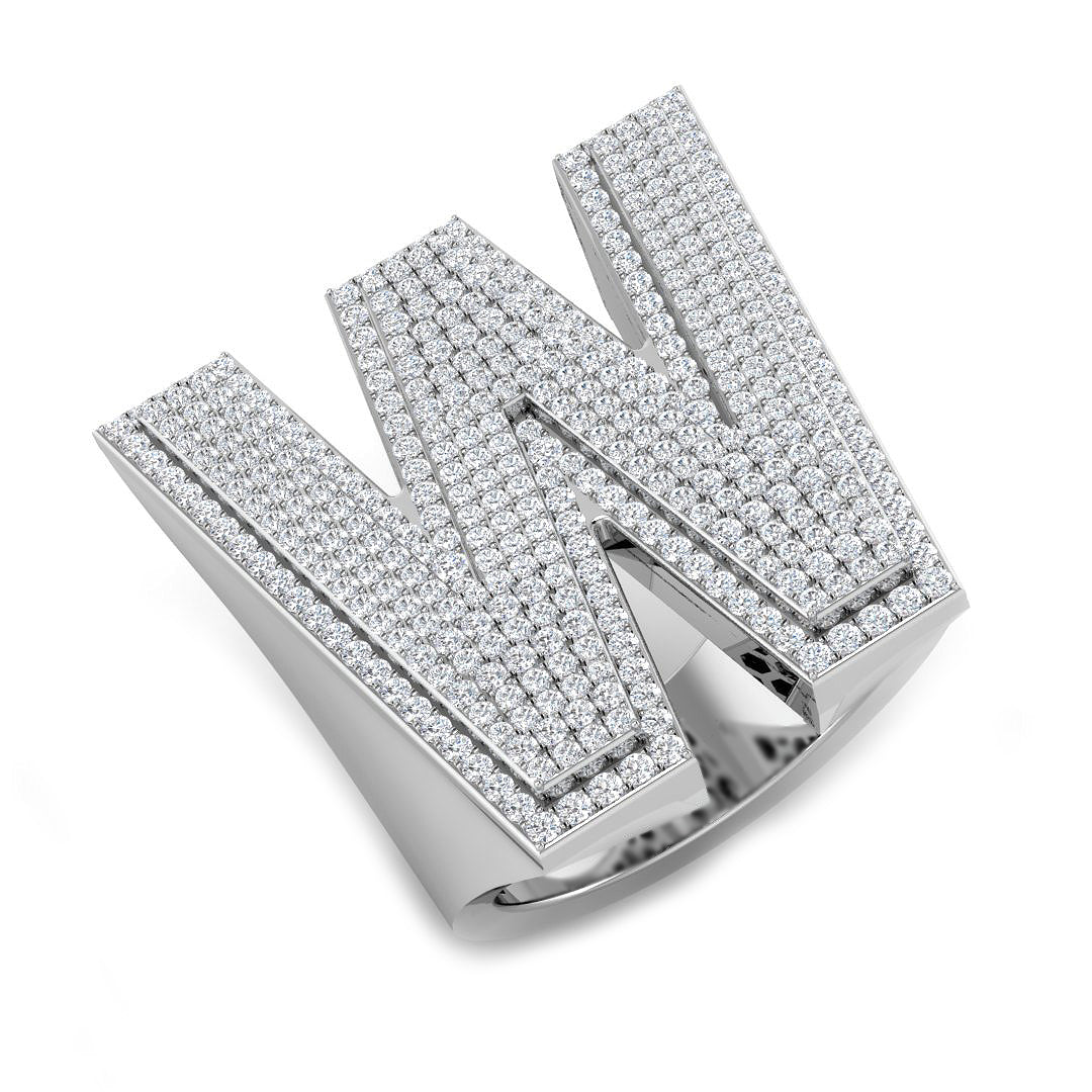 1,47 Karat runder Diamant-Blockbuchstabe W Cluster Pavé Statement Initialenring