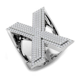 Bague initiale en forme de X sertie de diamants ronds de 0,96 carat, pavée de diamants.