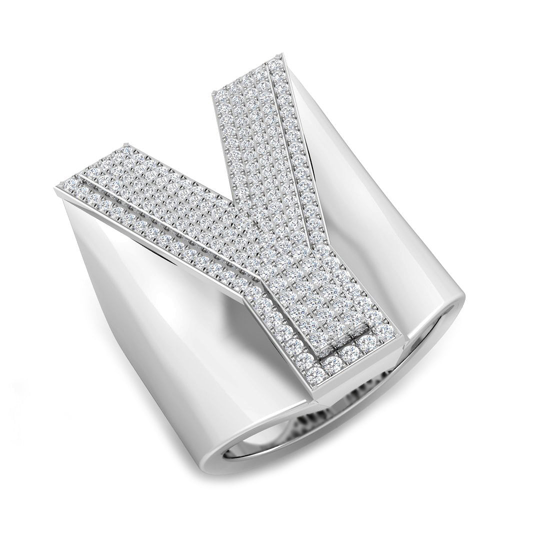 0,80 Karat runder Diamant-Blockbuchstabe Y Cluster Pavé Statement Initialenring