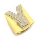 0,80 Karat runder Diamant-Blockbuchstabe Y Cluster Pavé Statement Initialenring