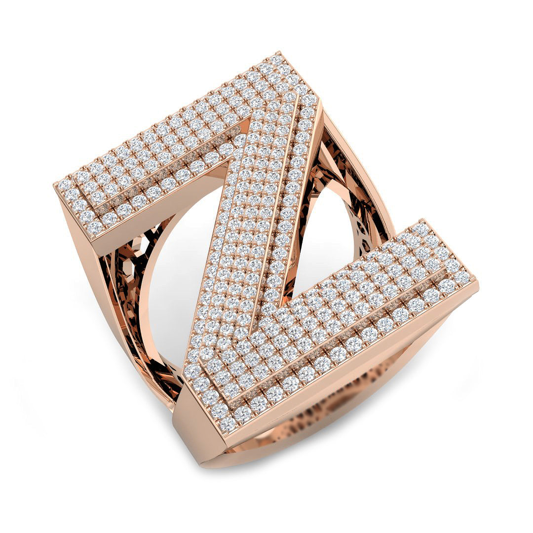1.07 Carat Round Diamond Block Letter Z Cluster Pavé Statement Initial Ring