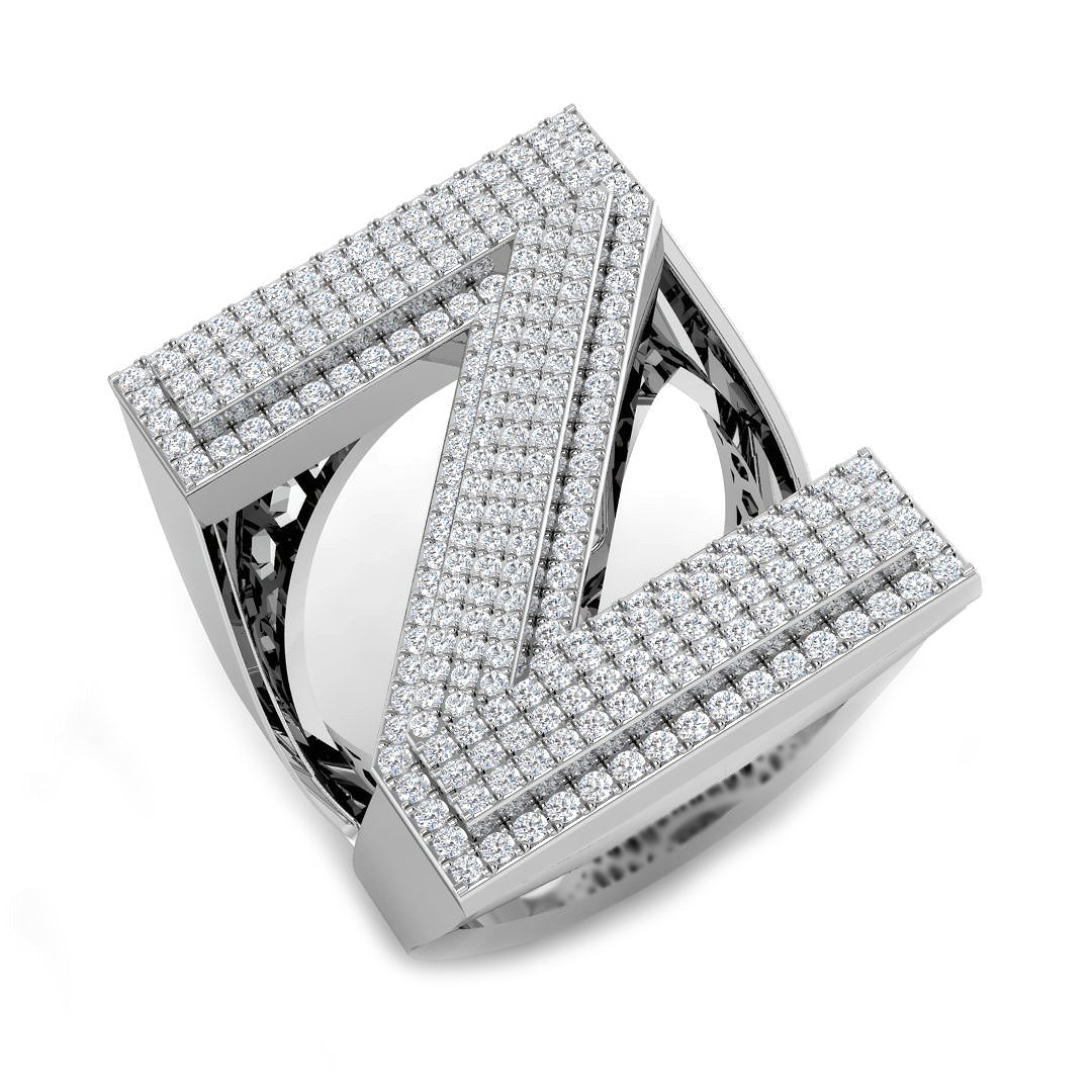 1.07 Carat Round Diamond Block Letter Z Cluster Pavé Statement Initial Ring