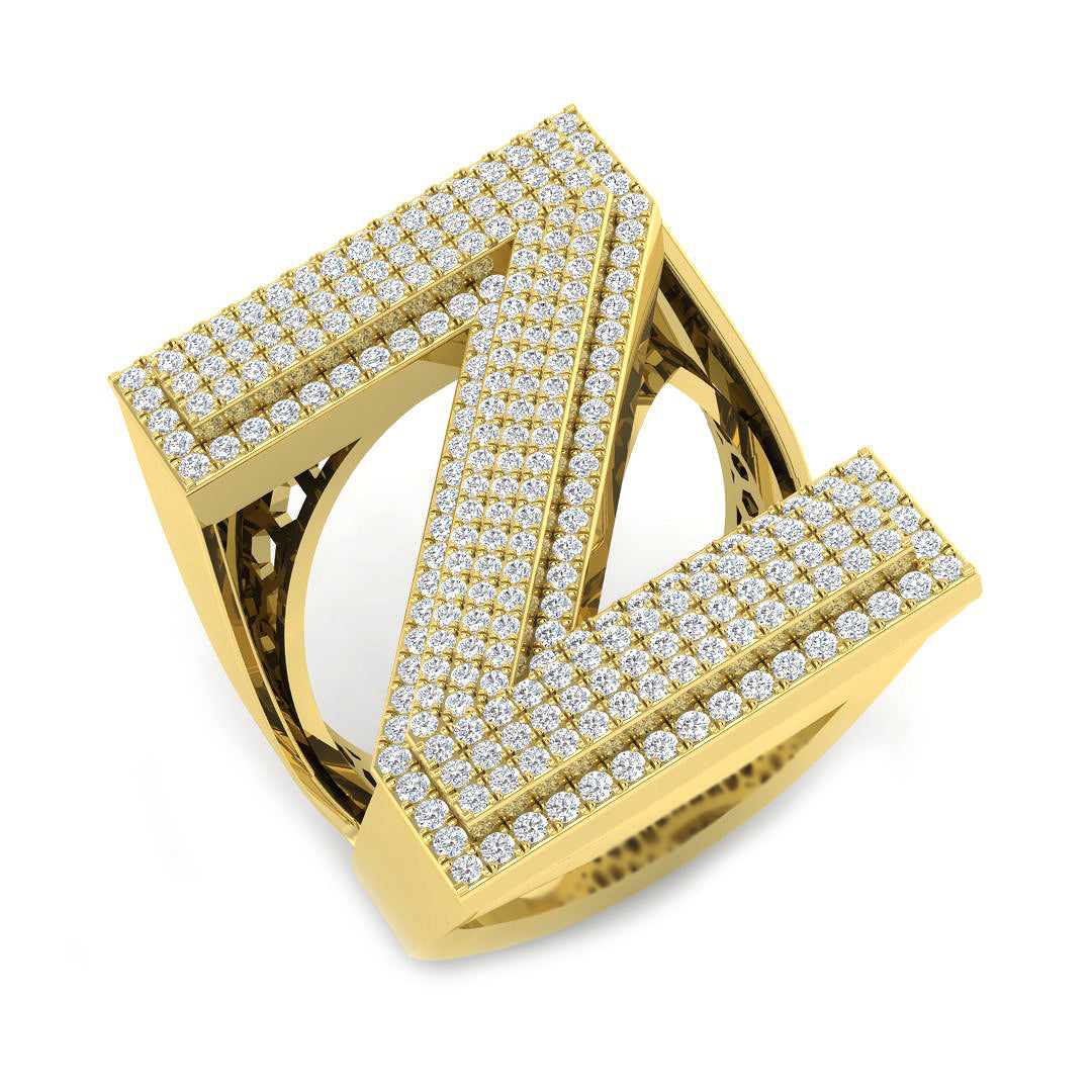 1.07 Carat Round Diamond Block Letter Z Cluster Pavé Statement Initial Ring