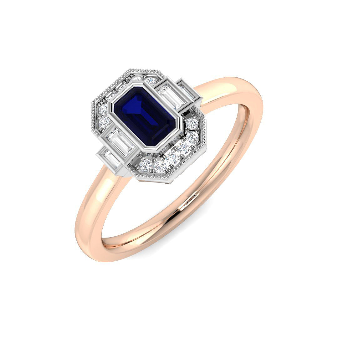 Emerald Cut Blue Sapphire Ring for Women