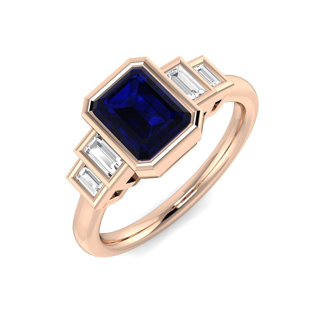 Diamond Pobtypoos Blue Sapphire Ring | 1ct - 2ct