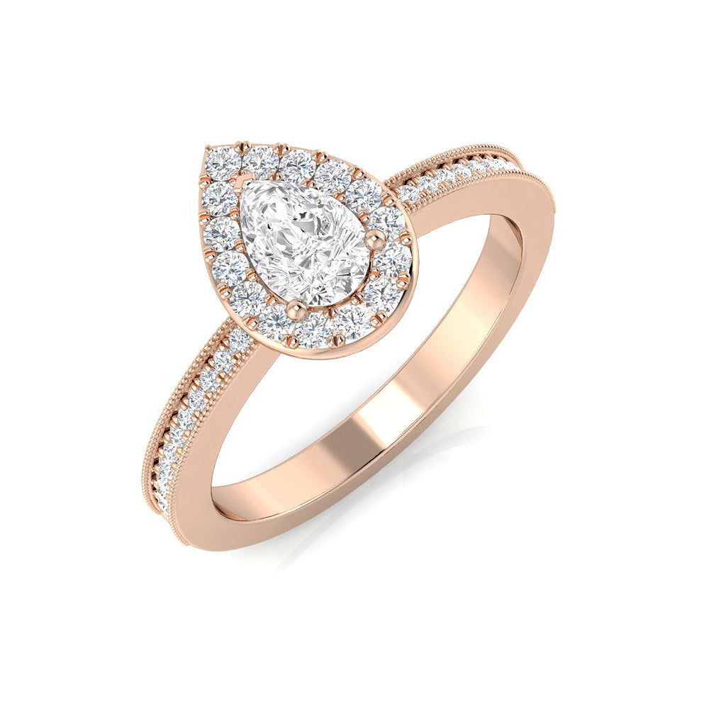 Natural Pear & Round Cut Diamond Halo Ring