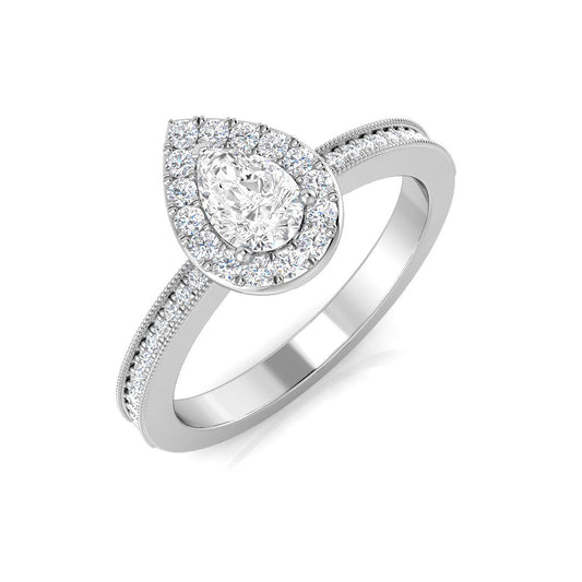 Natural Pear & Round Cut Diamond Halo Ring